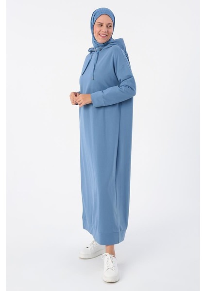 Mavi-Kapüşonlu Örme Elbise modelleri