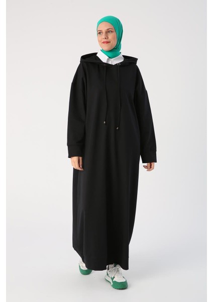 Siyah-Büyük Beden Kapüşonlu Basic Örme Elbise fiyatları