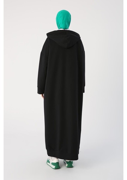 Siyah-Büyük Beden Kapüşonlu Basic Örme Elbise fırsatları