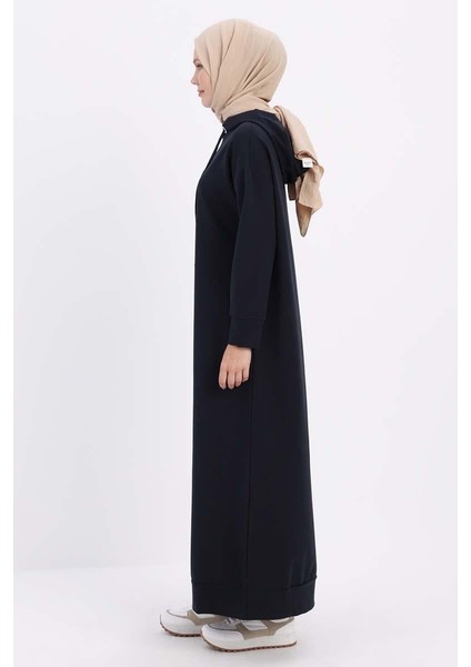 Lacivert-Kapüşonlu Örme Elbise modelleri