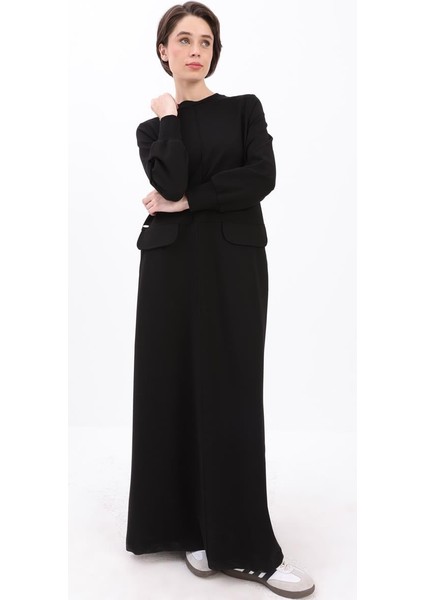 Siyah-Cepli Örme Elbise