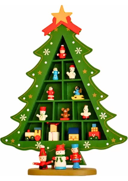 Yılbaşı Ahşap Çam Ağacı, Yılbaşı Ahşap Dekor 29CM -Çam Ağacı Yeşil