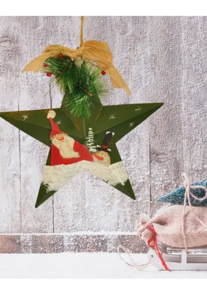Yılbaşı, Yıldız Şekillli Dekoratif Yılbaşı Kapı Süsü -Noel Baba