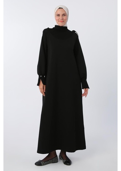 Siyah-Pamuklu Kolları Düğmeli Apoletli Elbise fiyatları