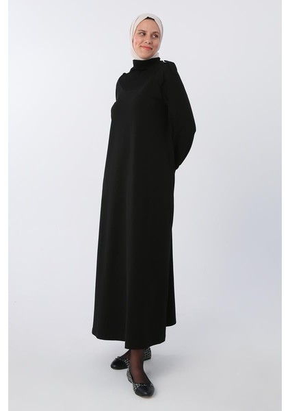 Siyah-Pamuklu Kolları Düğmeli Apoletli Elbise modelleri