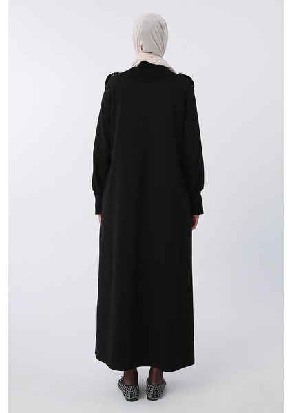 Siyah-Pamuklu Kolları Düğmeli Apoletli Elbise fırsatları