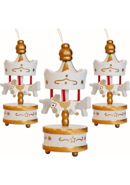 Yılbaşı Ağacı Süsü, Mini Carousel Dekor Süs 8cm Pakette 3 Adet