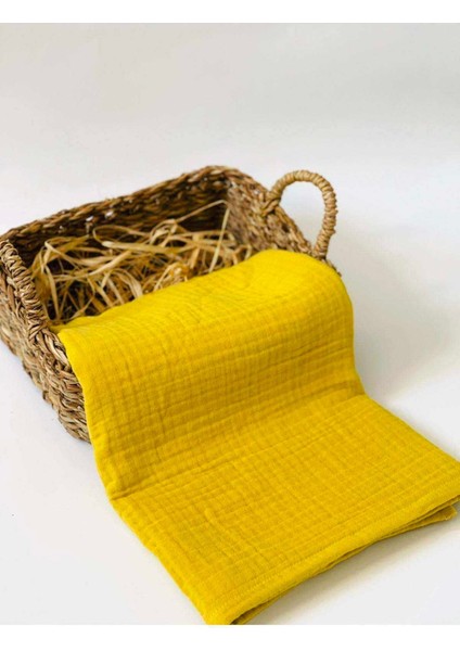 Hardal Sarısı Çok Amaçlı 4 Kat Müslin Örtü ve Battaniye, Pamuklu, Düz Desenli modelleri