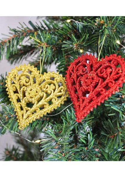 Simli Kalp Yılbaşı Ağaç Süsü 2 Adet
