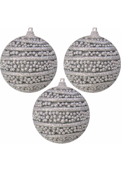 Yılbaşı Ağacı Süsü, Gümüş Lüks Ağaç Süsleme Topları 8cm Pakette 3 Ad.