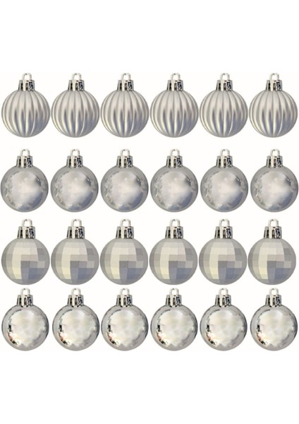 Yılbaşı Ağacı Süsü, Gümüş Lüks Ağaç Süsleme Seti 3 cm Pakette 24 Adet