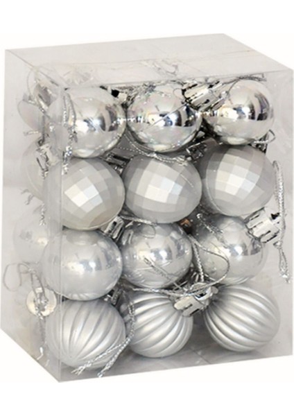 Yılbaşı Ağacı Süsü, Gümüş Lüks Ağaç Süsleme Seti 3 cm Pakette 24 Adet fiyatları
