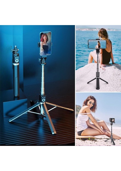 Buffer® Fotoğraf Makinası ve Telefon Takılabilen 2si 1 Arada 2.2m Uzayan Selfie Çubuğu Kumandalı Tripod