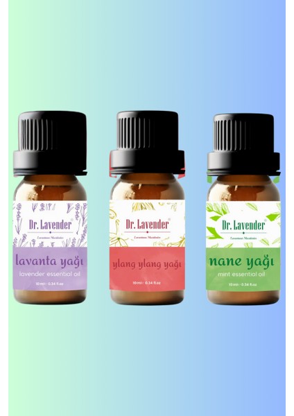 Lavanta, Ylang Ylang, Nane Uçucu Yağ Buhurdanlık Yağı Difüzör Esansı Oda Kokusu 10 ml