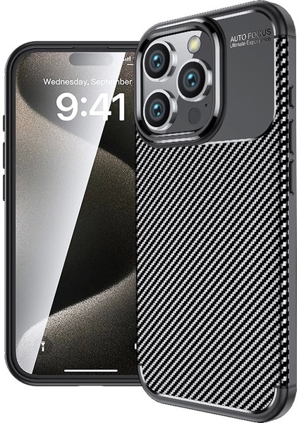 Apple iPhone 16 Pro Max Uyumlu Kılıf Karbon Tasarımlı Parmak Izi Yapmayan Silikon Kapak