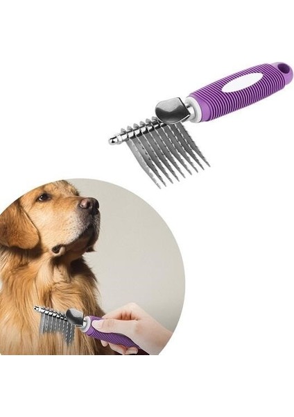 Buffer® Düğüm Açıcı Pet Fırçası Emniyetli Uzun ve Çelik Dişli Kedi Köpek Tüy Kıtık Açma Tarağı