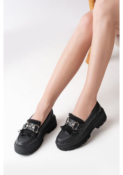 749-750 Siyah Tokalı Günlük Yüksek Tabanlı Loafer Ayakkabı modelleri