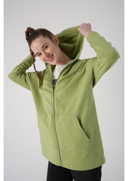 Açık Yeşil-Fermuarlı Sweat Hırka
