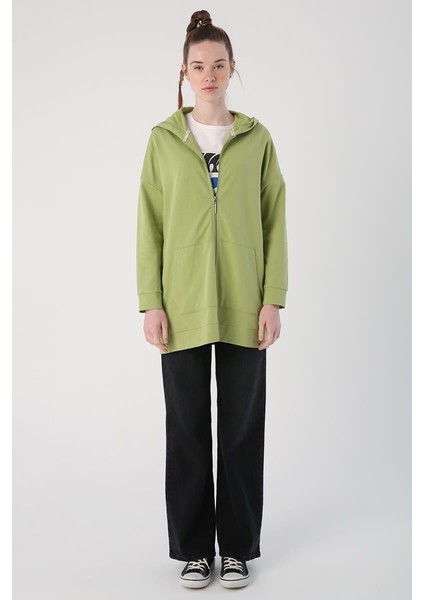 Açık Yeşil-Fermuarlı Sweat Hırka