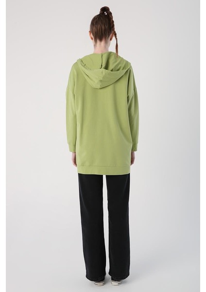 Açık Yeşil-Fermuarlı Sweat Hırka