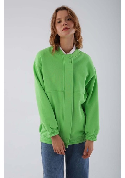 Neon Yeşil-Çıtçıtlı Fermuarlı Şardonlu Hırka