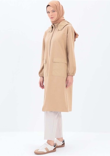 Bej-Kapüşonlu Fermuarlı Hırka modelleri