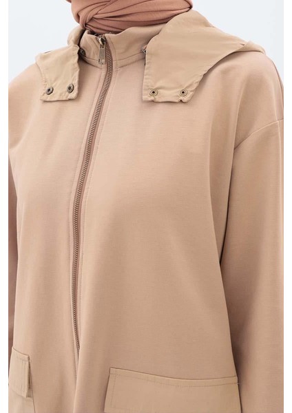 Bej-Kapüşonlu Fermuarlı Hırka indirimleri