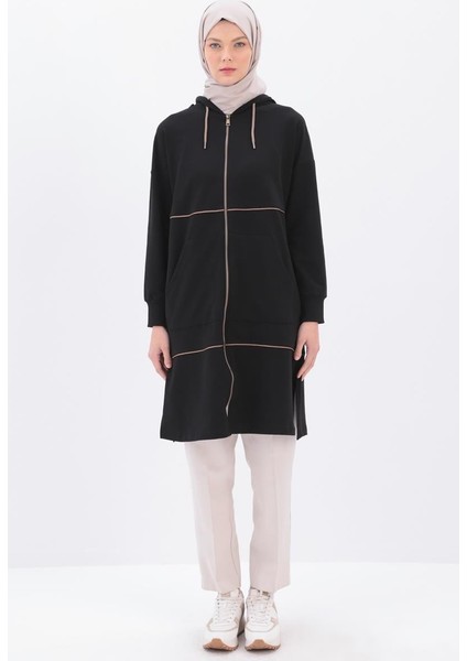 Siyah-Saten Ara Biyeli Sweat Hırka fiyatları