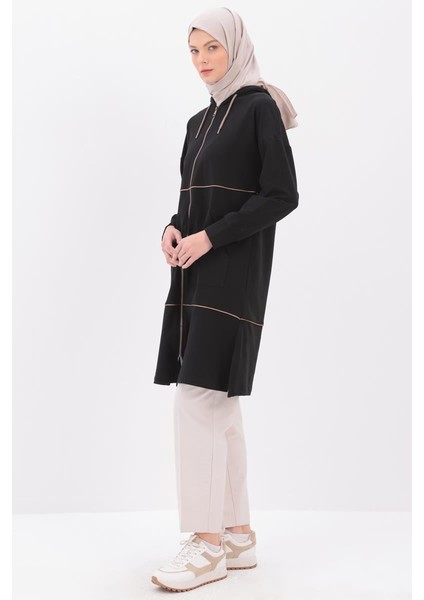 Siyah-Saten Ara Biyeli Sweat Hırka modelleri