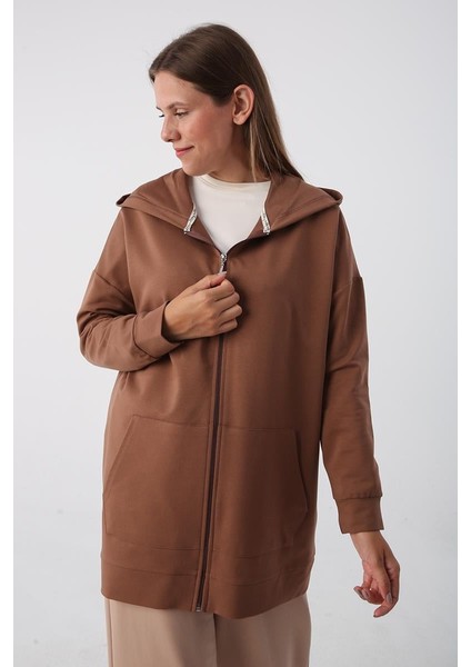 Kahve-Fermuarlı Sweat Hırka