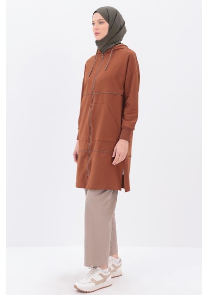 Kahve-Saten Ara Biyeli Sweat Hırka modelleri