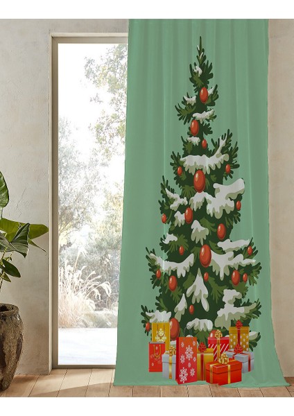 Yılbaşı Ağacı New Year Yeni Yıl Happy Holidays Christmas Tree Noel Ağacı Desenli Baskılı Fon Perde