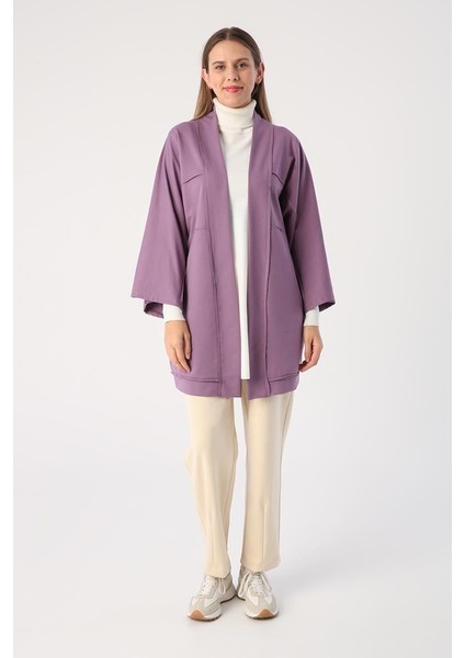 Koyu Lila-Yarasa Kollu Oversize Hırka