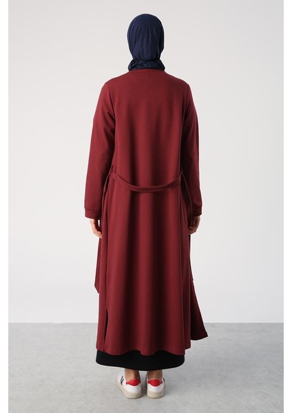 Bordo-Kuşaklı Cepli Bisiklet Yaka Uzun Hırka fırsatları