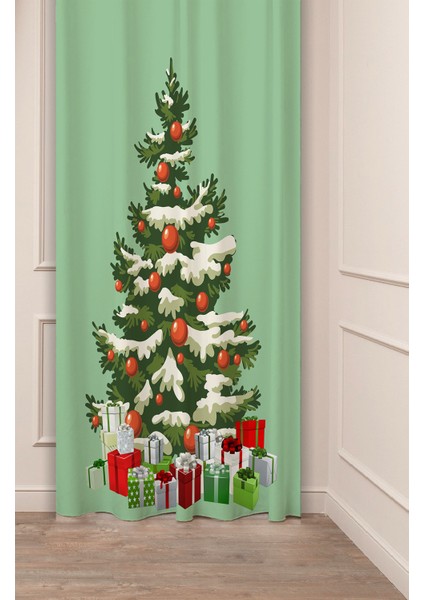 Yılbaşı Ağacı New Year Yeni Yıl Happy Holidays Christmas Tree Noel Ağacı Desenli Baskılı Fon Perde