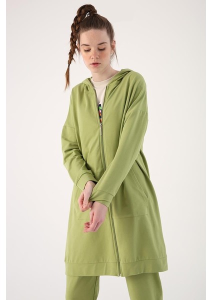 Açık Yeşil-Fermuarlı Sweat Hırka