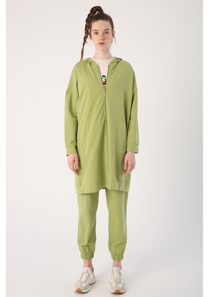 Açık Yeşil-Fermuarlı Sweat Hırka