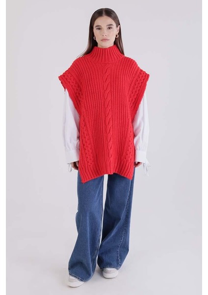 Kırmızı-Saç Örgülü Balıkçı Yaka Süveter fiyatları