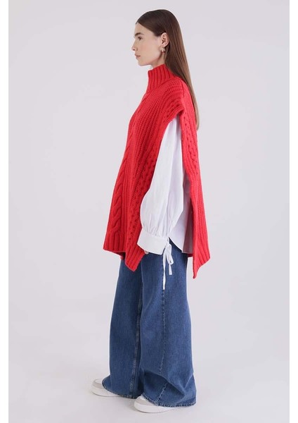 Kırmızı-Saç Örgülü Balıkçı Yaka Süveter modelleri