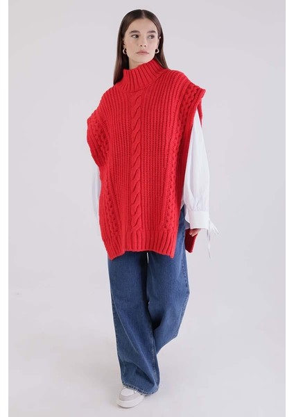 Kırmızı-Saç Örgülü Balıkçı Yaka Süveter indirimleri