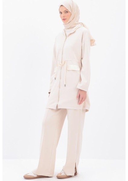 Açık Bej-Saten Garnili Kapüşonlu Hırka modelleri