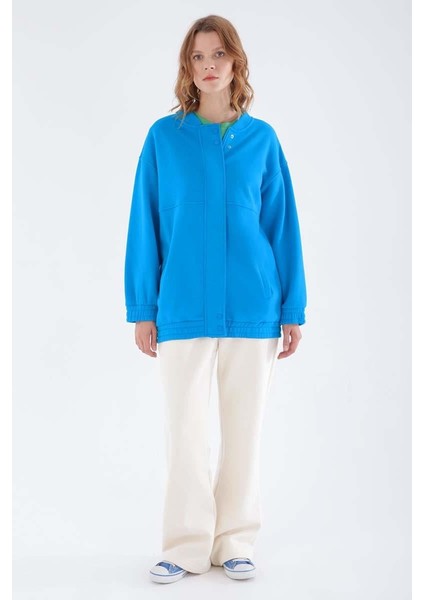 Mavi-Çıtçıtlı Fermuarlı Şardonlu Hırka fiyatları