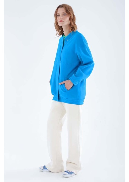 Mavi-Çıtçıtlı Fermuarlı Şardonlu Hırka modelleri