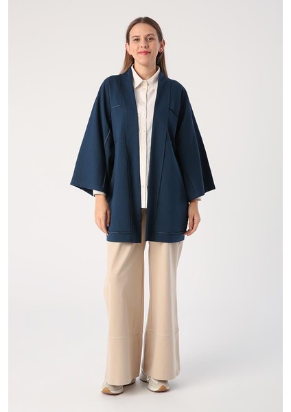 Koyu Indigo-Yarasa Kollu Oversize Hırka