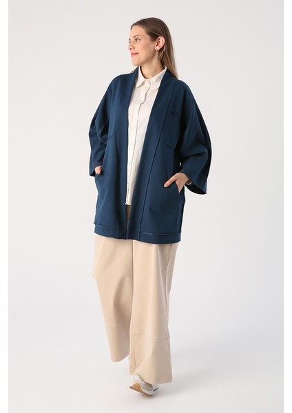 Koyu Indigo-Yarasa Kollu Oversize Hırka