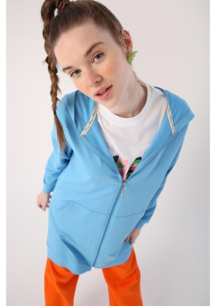 Mavi-Fermuarlı Sweat Hırka