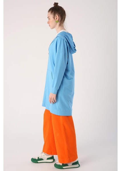 Mavi-Fermuarlı Sweat Hırka