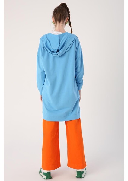 Mavi-Fermuarlı Sweat Hırka