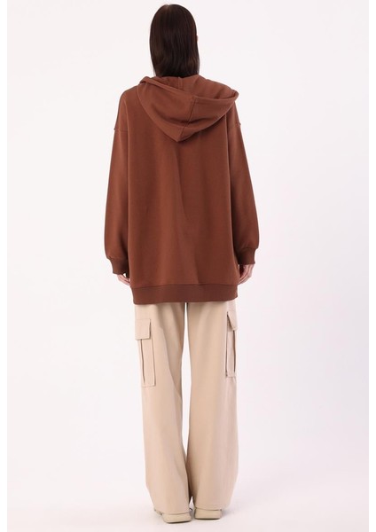 Açık Kahve-Kanguru Cepli Oversize Sweat Hırka fırsatları