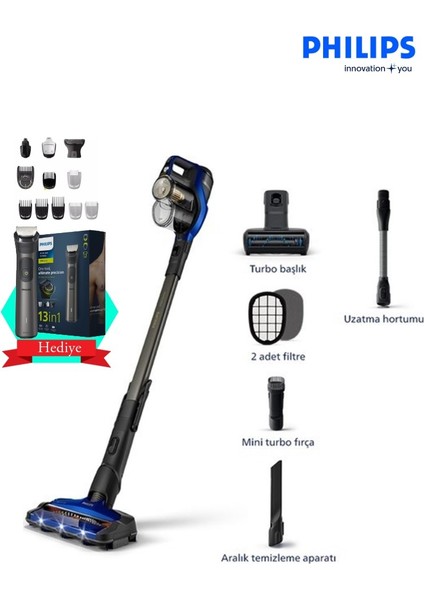 LED 360° Emiş Başlığı Speedpro Max Kablosuz Dikey Süpürge , Mini Turbo Fırça Philips Traş ve Vucüt Bakım Seti+ Lambader Hediye